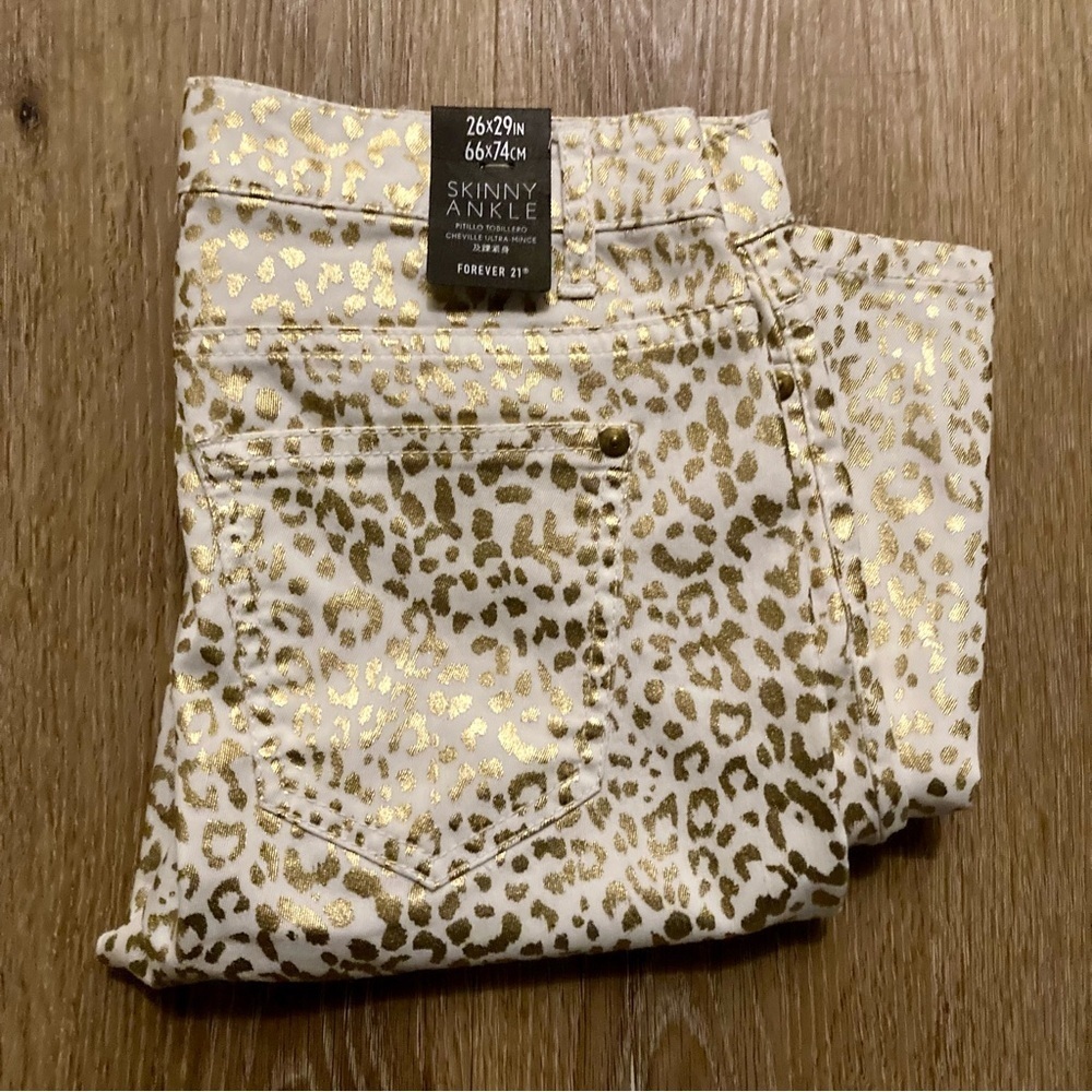 Forever 21 Women’s Skinny Ankle Pants With Gold Cheetah Print Size 26 | Y2K - Picture 8 of 9